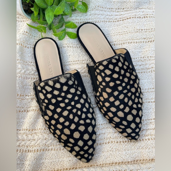 JENNY KAYNE shearling black tan giraffe mule Made in Italy size 35 Brand new - Picture 11 of 15